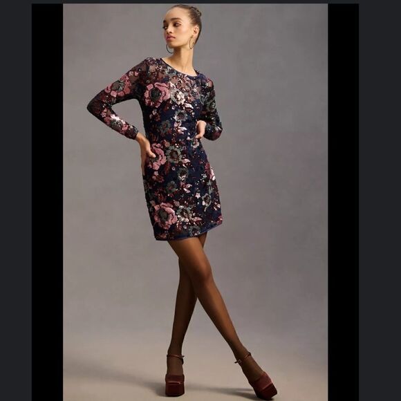 Anthropologie Sequin Mini Dress Size 0 - Picture 1 of 7